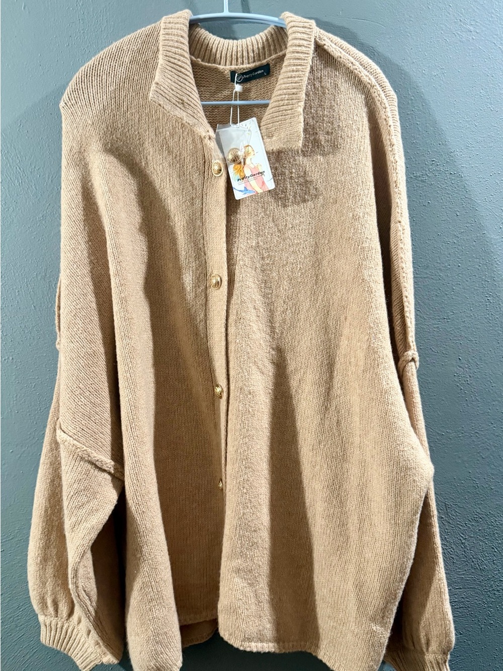 Oversized Button-Front Cardigan in Camel
